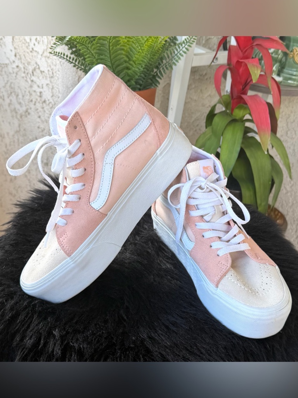 Vans Pink and White High-Top Platform Sneakers
